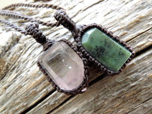 Lithium quartz and green Jade necklace set, necklaces can be worn layered together or separate