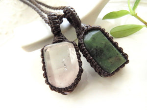 Lithium quartz and green Jade necklace set, necklaces can be worn layered together or separate