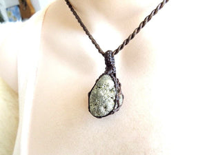 Pyrite Druzy Crystal Necklace, Macrame Jewelry