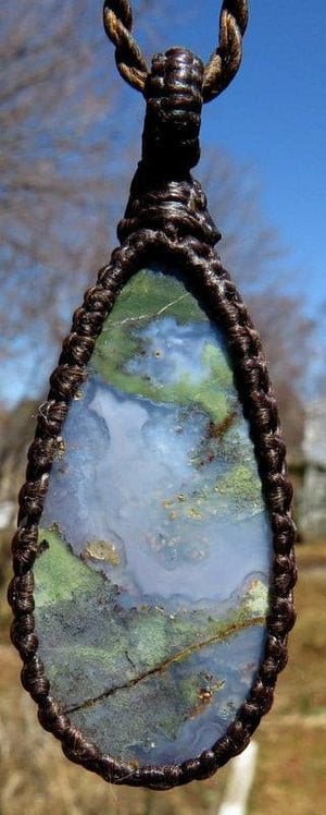 Purple Moss Agate Necklace, Wrapped sstone pendant