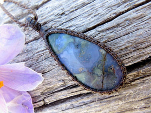 Purple Moss Agate Necklace, Wrapped sstone pendant