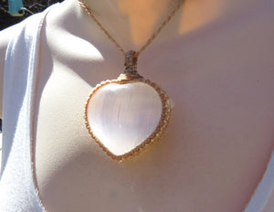 Selenite Heart Necklace, Selenite pendant necklace, Reiki healing necklace