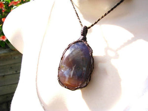 Violet Flame Agate Necklace, agate jewelry, Agate necklace, macrame necklace, Statement necklace, large stone, free shipping