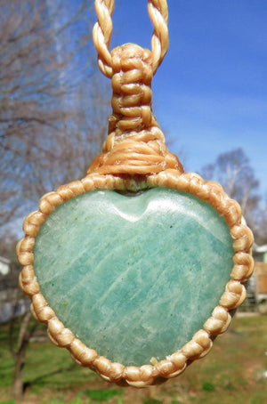 Amazonite Heart Macrame Necklace.