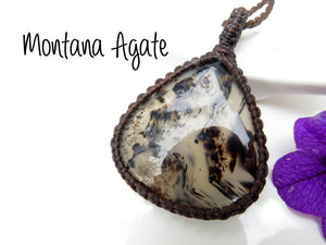 Montana Agate macrame necklace, montana agate jewelry, agate pendant, christmas gift ideas, for her, macrame jewelry, earth aura creations