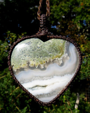Large Heart shape Moss Agate macrame pendant, valentine's day gift, agate necklace, moss agate necklace, Handmade jewelry, stone pendant,