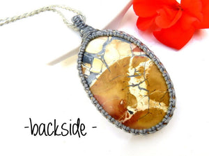 Maligano Jasper Necklace / Jasper neckace / Natural stone necklace / Healing jewelry / hippie chic / Macrame necklace / cabochon