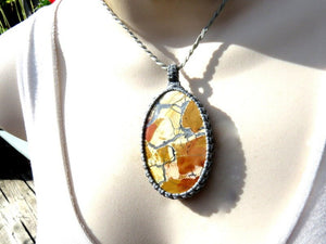 Maligano Jasper Necklace / Jasper neckace / Natural stone necklace / Healing jewelry / hippie chic / Macrame necklace / cabochon