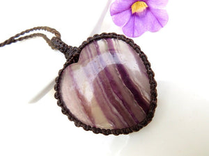 Purple Fluorite heart shaped macrame necklace jewelry christmas gift ideas heart necklace healing gifts for her macrame stone pendant
