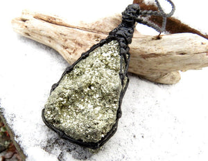 Gold Pyrite druzy crystal necklace, pyrite crystal, pyrite gemstone, pyrite meaning, pyrite healing properties, energy healing necklace