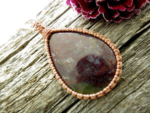Gifts for her, Moss Agate pendant, Red Moss Agate Necklace, Agate, Macrame necklace, Woodland jewelry, earthauracreations, free shipping