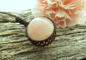 Macrame Crystal necklace / Rose Quartz Sphere Necklace / Pink necklace / Sphere crystal / best friend gift / macrame jewelry / spring finds