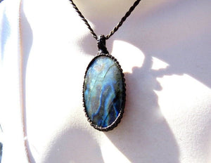 Labradorite necklace, Macrame stone jewelry.