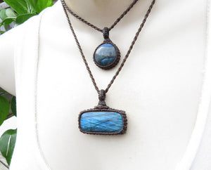 Blue Labradorite necklace set, layered necklace set, labradorite meaning, macrame necklace, handmade necklace, reiki and chakras jewelry