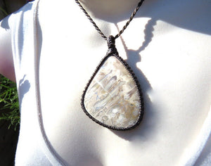 Fathers day gift, Petrified Palm Wood necklace / Macrame necklace / Petrified Wood jewelry / Unique jewelry / gemstone necklace