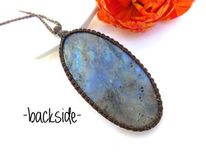 Statement necklaces for women, Large Labradorite necklace, macrame jewelry, oval Labradorite, gifts for women, Gift for mom