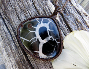 Septarian necklace, macrame jewelry, septarian stone, septarian jewelry, fossil necklace, fossil jewelry, father gift idea, boyfriend gift, 