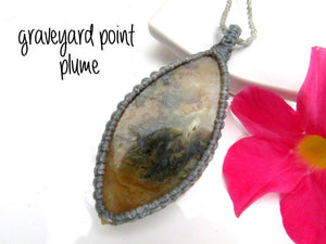 Top shelf Graveyard Point Plume Agate macrame necklace, plume agate, rare gemstones, handmade jewelry, macrame jewelry, boho necklace,