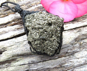 Pyrite Crystal druzy necklace, gold necklace, self-confidence crystals, meditation crystals, root chakra crystals, macrame necklace