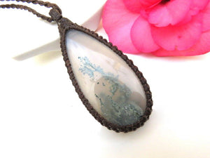 Green Moss Agate necklace, moss agate necklace, moss green agate meaning, metaphysical crystal, teardrop, celestial theme, earth theme,