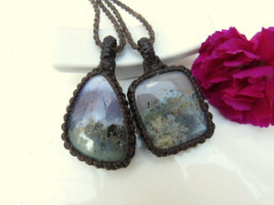 Moss Agate necklace set, Purple Moss Agate necklace, Macrame layering necklace, macrame jewelry, gift ideas for her, free shipping