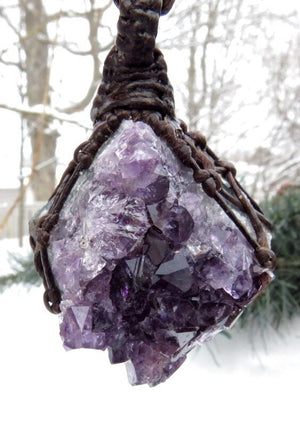 Amethyst necklace, amethyst druzy, amethyst pendant, valentines day gift ideas, purple crystal jewelry, womens crystal necklace, macrame