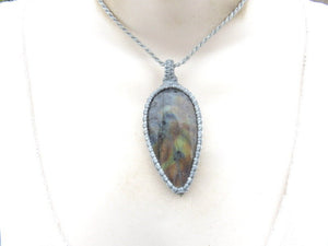 Labradorite Crushing goals necklace, serene energy, gemstone necklace, macrame stone jewelry, earth aura creations, blue stone, under 100