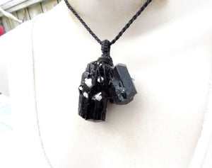 Shiny Black Tourmaline crystal necklace / protection gift / raw tourmaline necklace / black tourmaline  / raw tourmaline crystal cluster