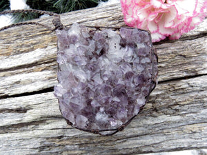 Amethyst necklace, amethyst druzy cluster, celestial gift ideas, natural amethyst, geode, statement necklace, macrame jewelry, healing