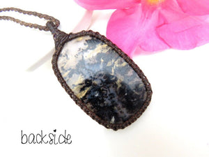 Mother gift ideas / Macrame jewelry / Tiger Dendrite Agate Necklace / Agate / Healing crystals / Metaphysical Jewelry/ Designer cabs