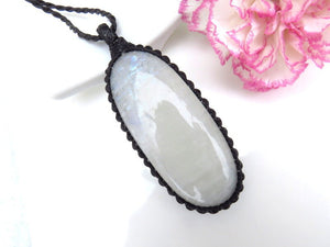 Large Blue Fire Moonstone pendant necklace / womens gift ideas