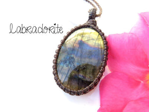 Rainbow Labradorite necklace, multi colored Labradorite, macrame necklace, macrame jewelry, labradorite jewelry, earth aura creations