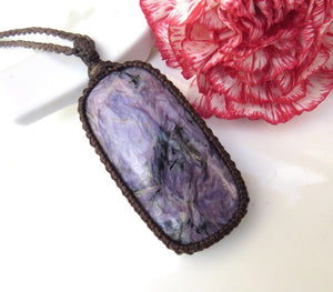 Charoite gemstone necklace / Luxury gifts / Spiritual jewelry / earthauracreations / macrame necklace / free shipping / earth aura creations
