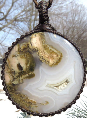 Plume Agate macrame necklace, gemstone jewelry, moss agate pendant, macrame jewelry, earth aura creations, gemstone necklace