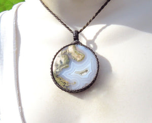 Plume Agate macrame necklace, gemstone jewelry, moss agate pendant, macrame jewelry, earth aura creations, gemstone necklace