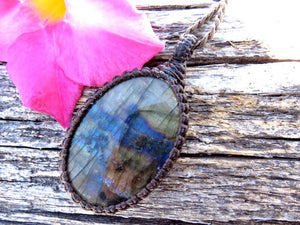 Rainbow Labradorite necklace, multi colored Labradorite, macrame necklace, macrame jewelry, labradorite jewelry, earth aura creations