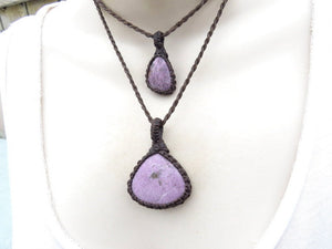 Purpurite gemstone necklace set , Purpurite stone, purpurite jewelry, purpurite pendant, macrame necklace, yoga jewelry, get well gift