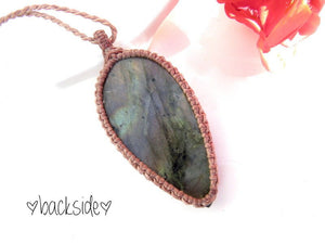 Purple Labradorite gemstone macrame necklace, gift ideas for her, gifts for him, womens jewelry, arrow shape pendant, gift with meaning