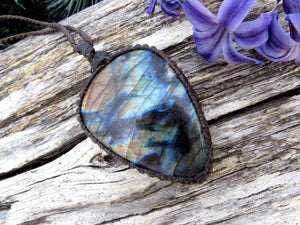 Rare Rainbow Labradorite stone necklace, Rainbow Labradorite, Macrame Jewelry, Statement jewelry, Labradorite, statement necklace,