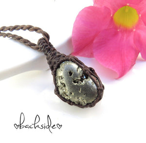 Pyrite Crystal Druzy Necklace, gold necklace, self-confidence crystals, meditation crystals, root chakra crystals, macrame necklace
