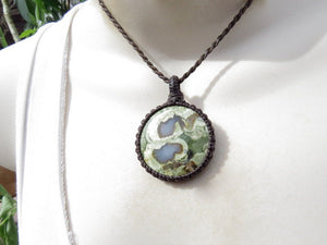 Rainforest Jasper necklace and earring set, jasper pendant, rhyolite earrings, sterling silver gemstone earrings, macame necklace
