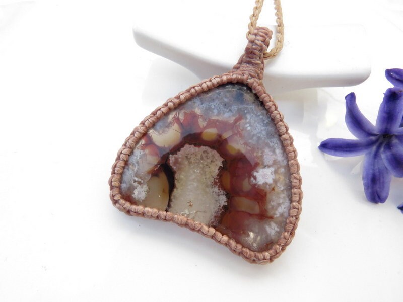 Red Turkish Agate Macrame Necklace, gift ideas, agate necklace, rare agate gemstone, turkish agate, rare agates, teardrop agate pendant