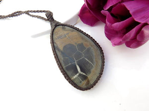 Septarian gemstone necklace, dragon stone necklace, fossilized stone, fossil necklace, unique gifts, fathers day gift ideas, septarian 