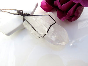 Large Quartz protection crystal necklace, Quartz with rainbow, etsy quartz, crystal point necklace, Earth Aura Creations, free shipping