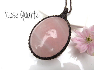 Rose Quartz, Love Crystal Necklace, Macrame jewelry, Rose Quartz stone, Metaphysical Healing, Rose Quartz meaning, Macrame necklace