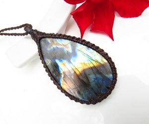 Gifts for her, Teardrop Rainbow Labradorite Necklace-Natural Stone Pendant Necklace-Healing Labradorite Necklace-Crystal Energy Necklace