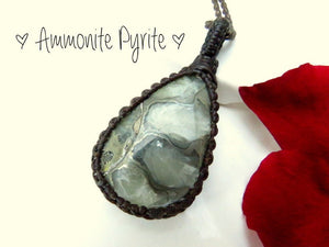 Universal knowledge, Ammonite necklace, Ammonite jewelry, Ammonite Pyrite Fossil necklace, Macrame jewelry, Unique gifts, for mom, for dad