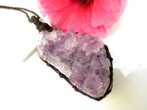Gorgeous purple Amethyst crystal cluster necklace, amethyst macrame necklace, wrapped Amethyst pendant