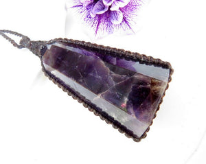 Amethyst necklace, amethyst crystal point, deep purple amethyst, valentines day gift, birthday gifts for her, natural luxuries, macrame
