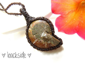 Ammonite Macrame Necklace, ammonite jewelry for sale, ammolite jewelry, fathers day gift for him, ammonite fossil jewelry, fossil necklace
